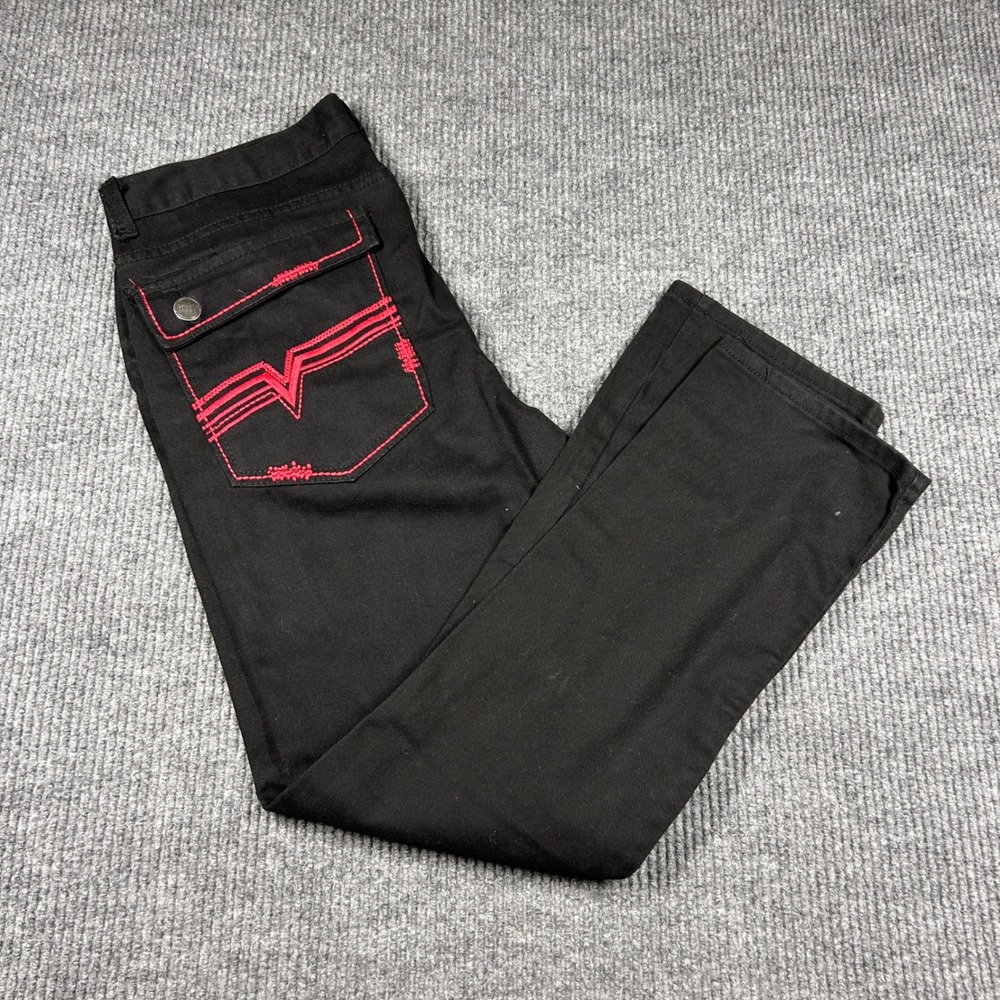 Jeanetix Jeans Mens 36 Black Red Contrast Stitch Y2K Cyber Goth Baggy Pants